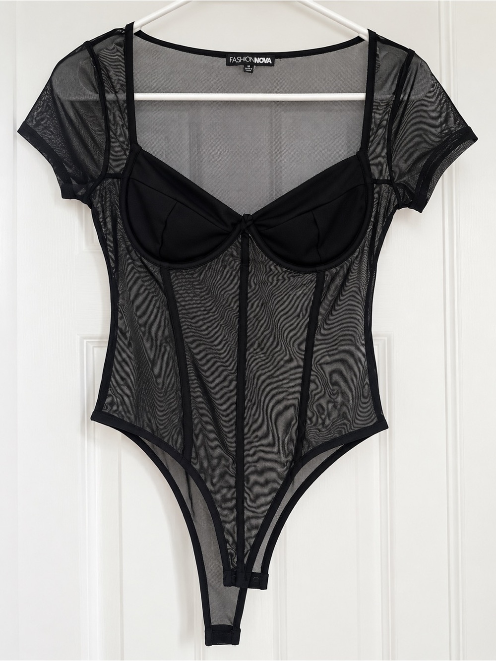 Fashion Nova Sheer Black Mesh Underwire Bodysuit, Never worn